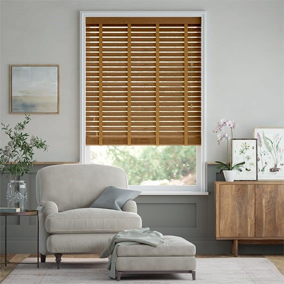 Vintage Oak & Camel Wooden Blind - 50mm Slat