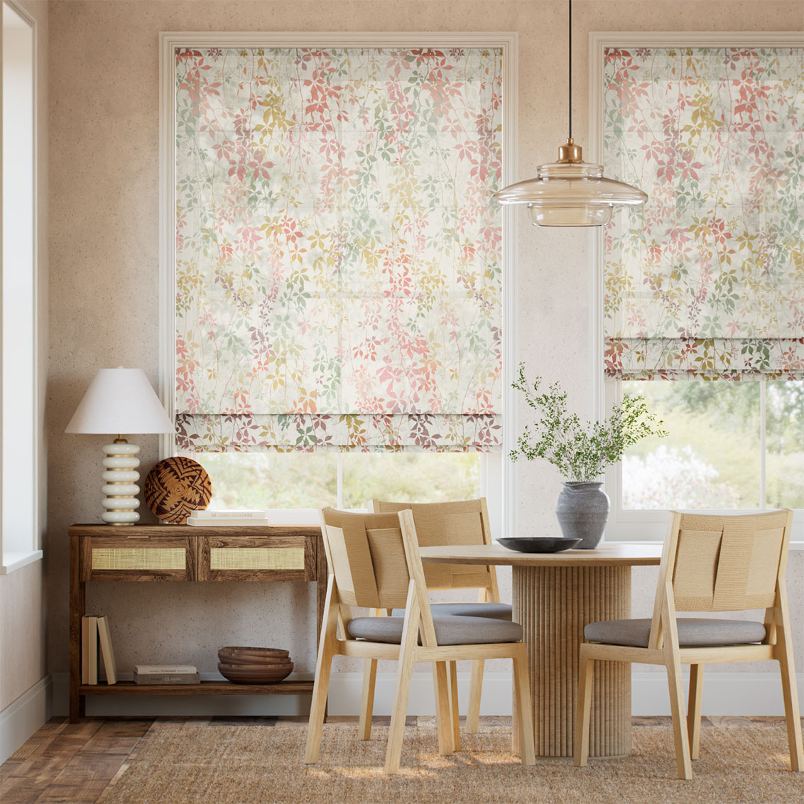 Virginia Creeper Voile Early Autumn Roman Blind