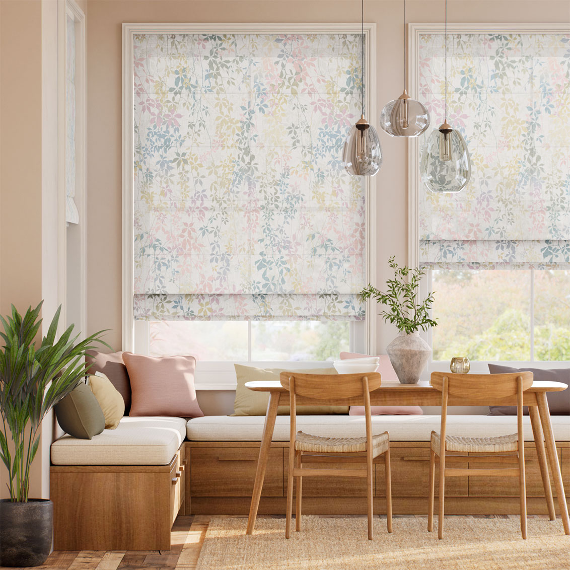 Virginia Creeper Voile Opal Roman Blind
