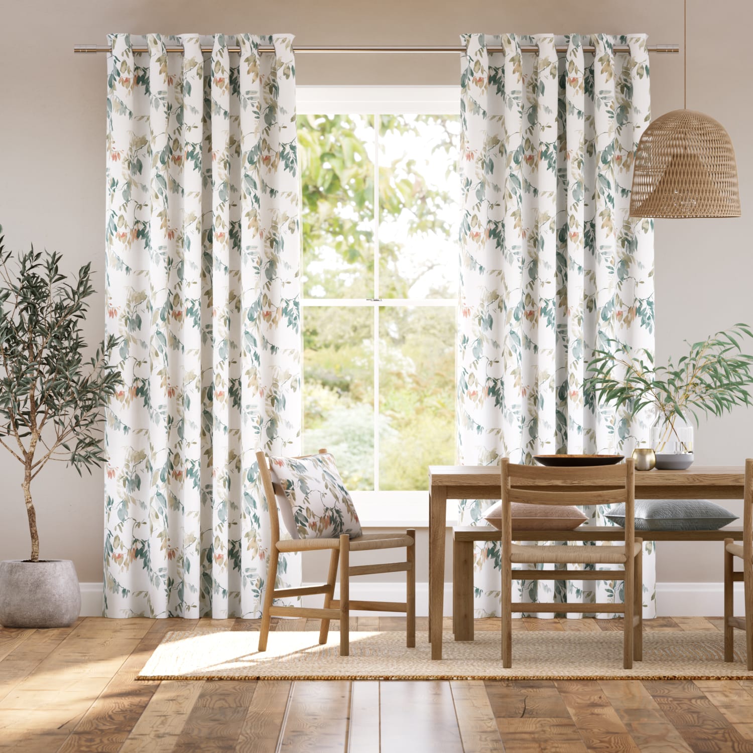 Watercolour Canopy Apricot & Sage Curtains