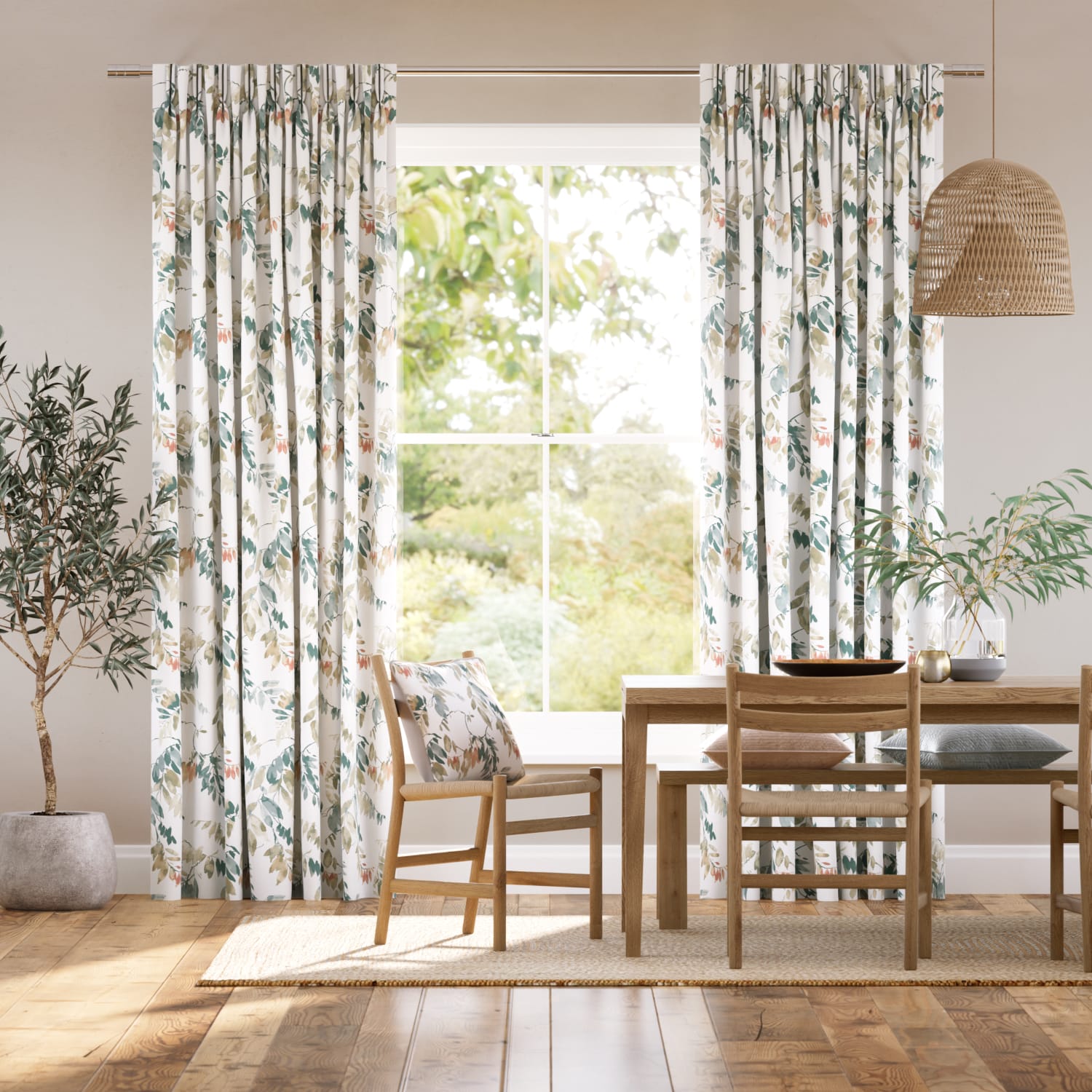 Watercolour Canopy Apricot & Sage Curtains