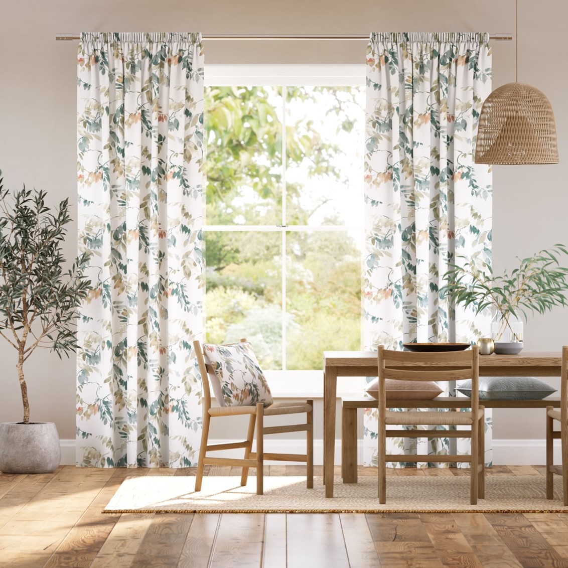 Watercolour Canopy Apricot & Sage Curtains