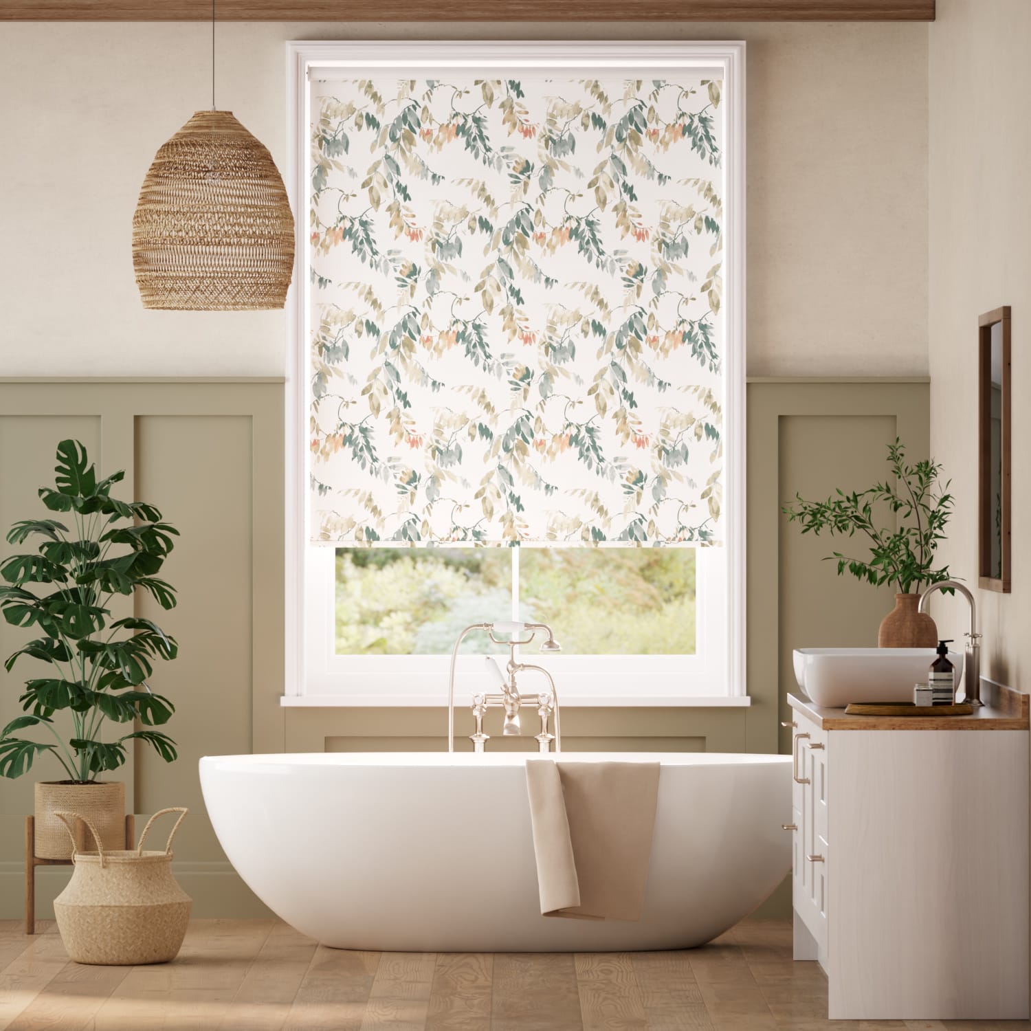 Watercolour Canopy Apricot & Sage Roller Blind