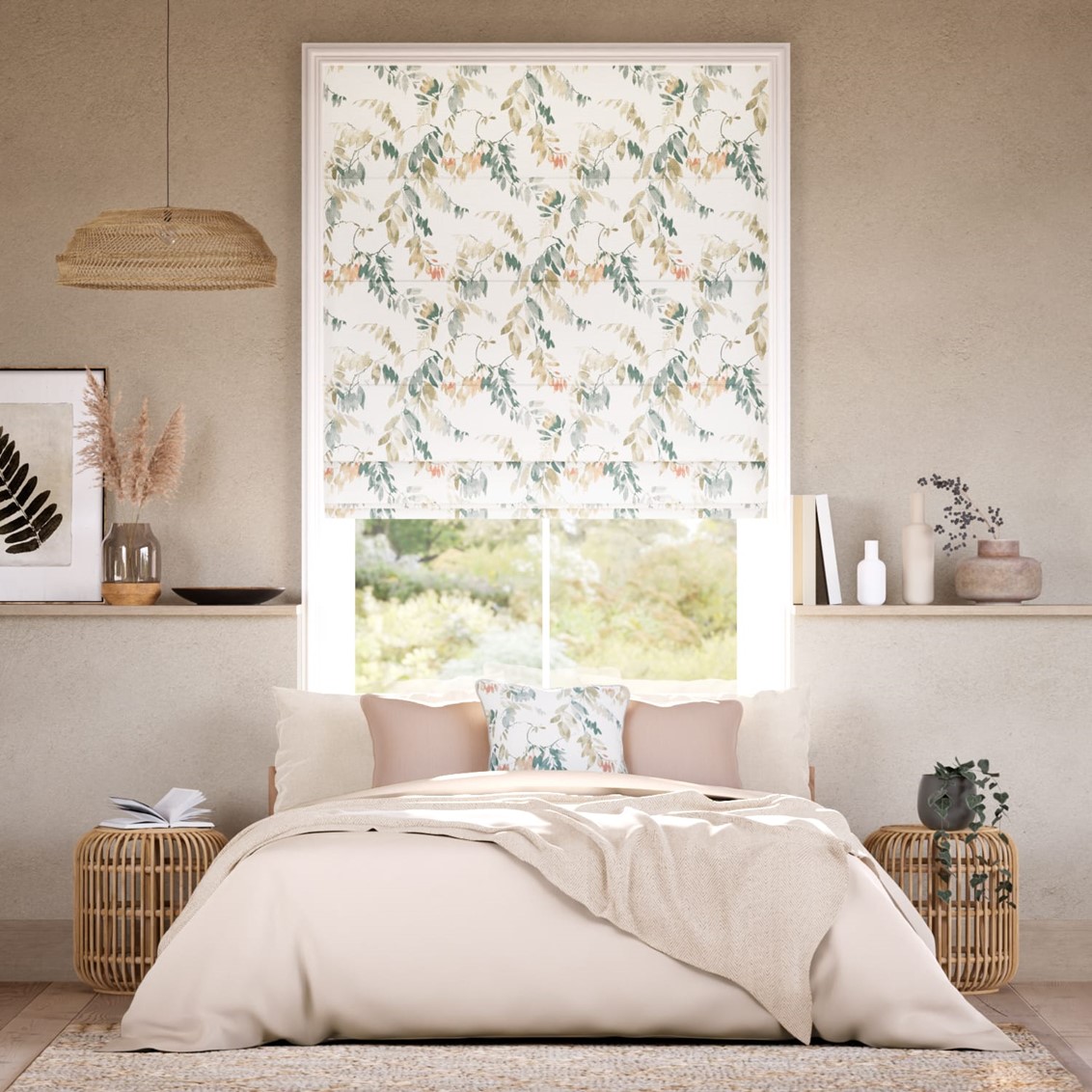 Watercolour Canopy Apricot & Sage Roman Blind