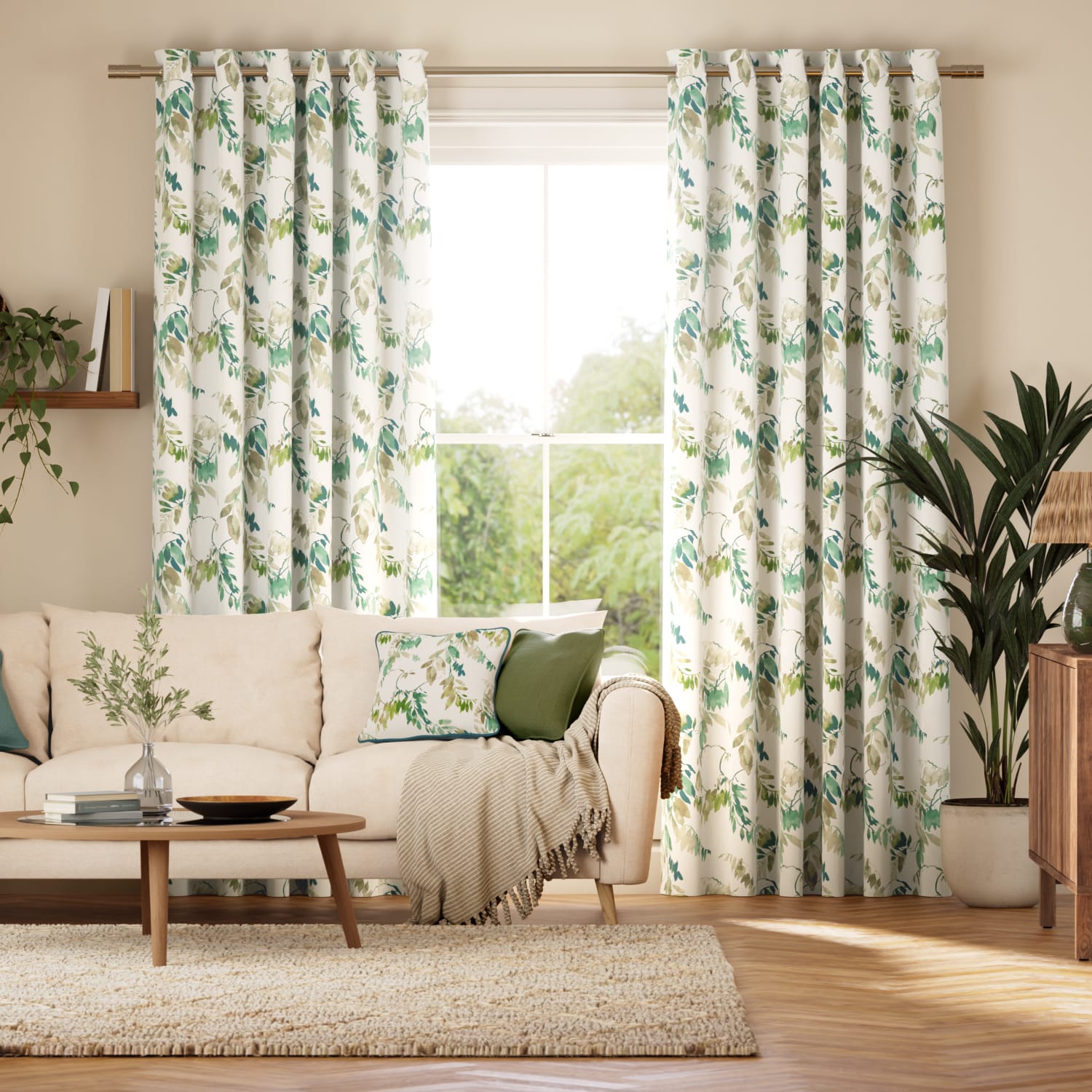 Watercolour Canopy Leaf Green Curtains