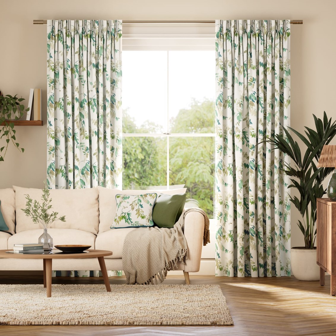 Watercolour Canopy Leaf Green Curtains