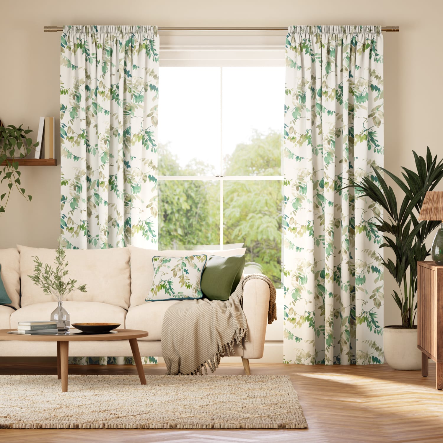 Watercolour Canopy Leaf Green Curtains