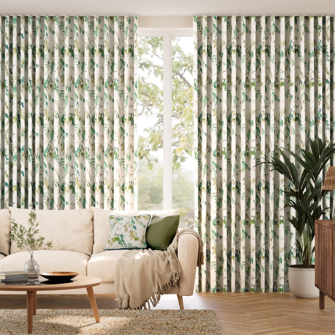 Watercolour Canopy Leaf Green Curtains