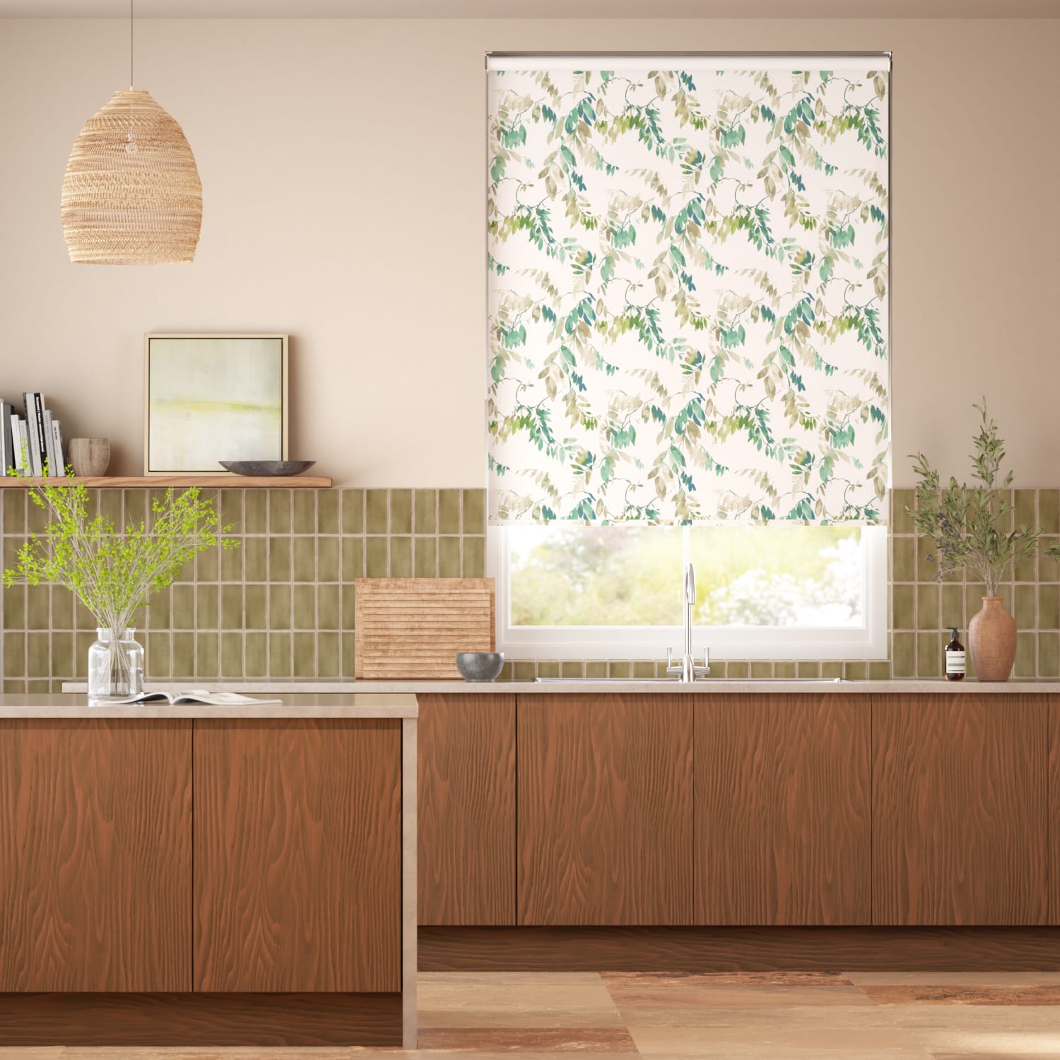 Watercolour Canopy Leaf Green Roller Blind
