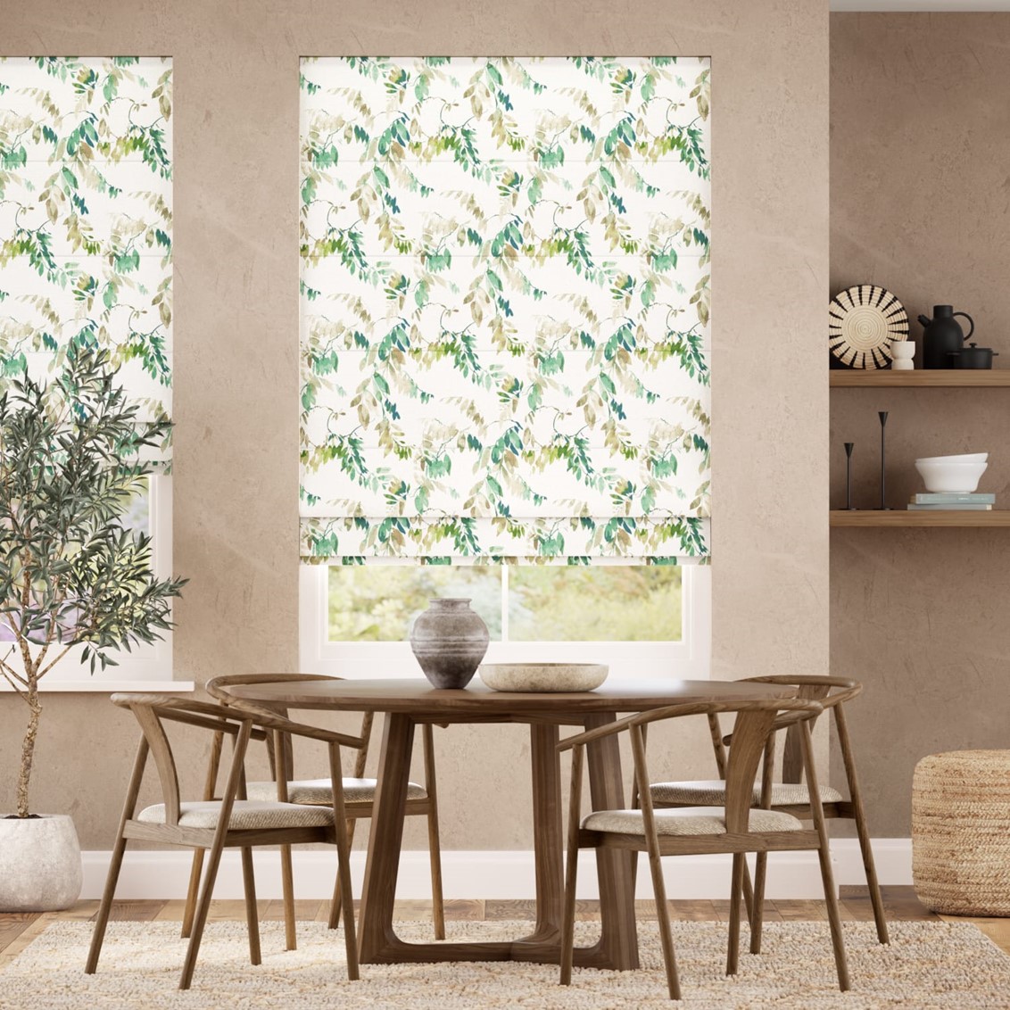 Watercolour Canopy Leaf Green Roman Blind