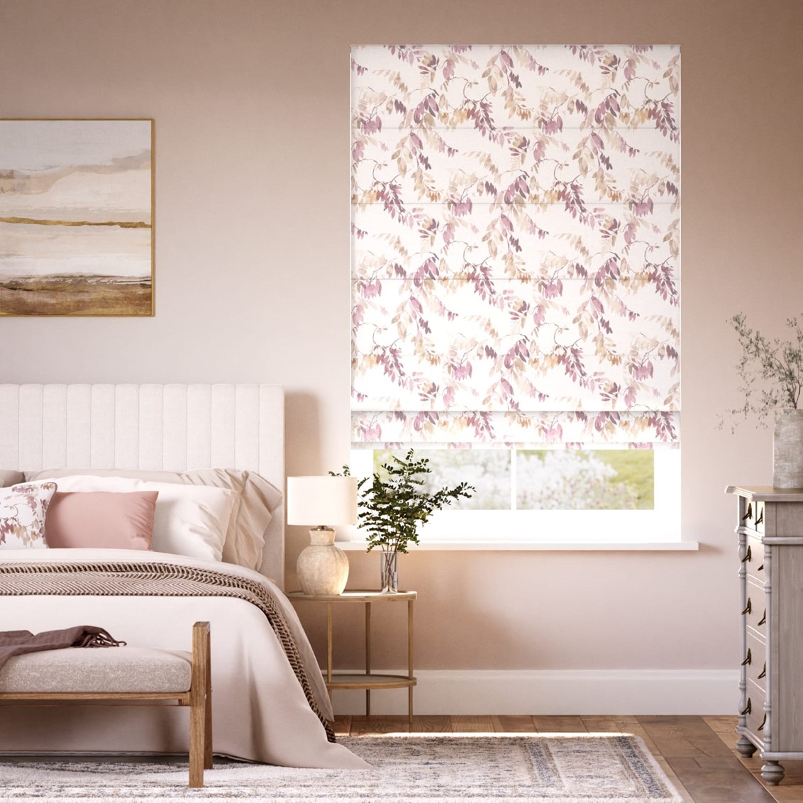 Watercolour Canopy Mauve Roman Blind