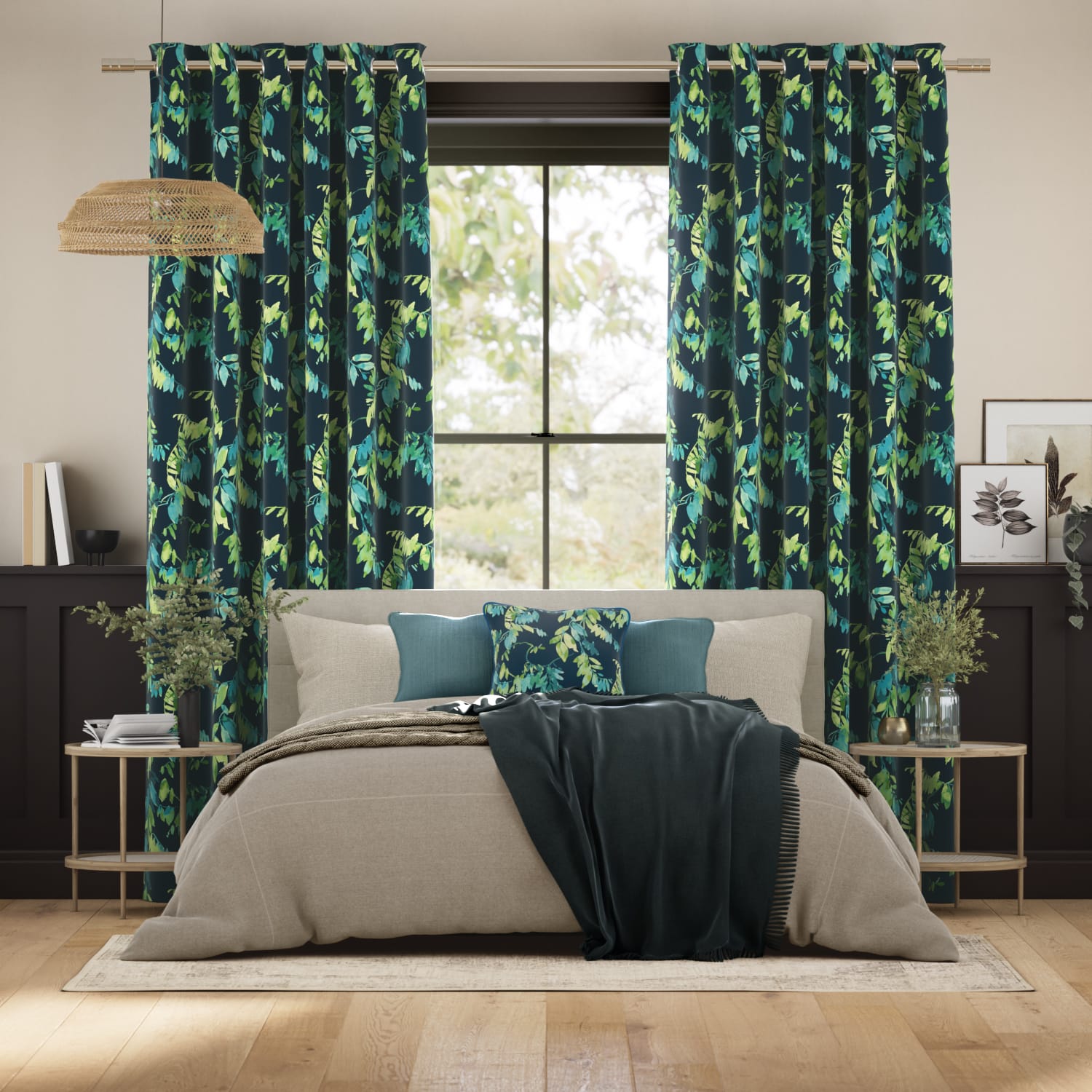 Watercolour Canopy Teal Curtains