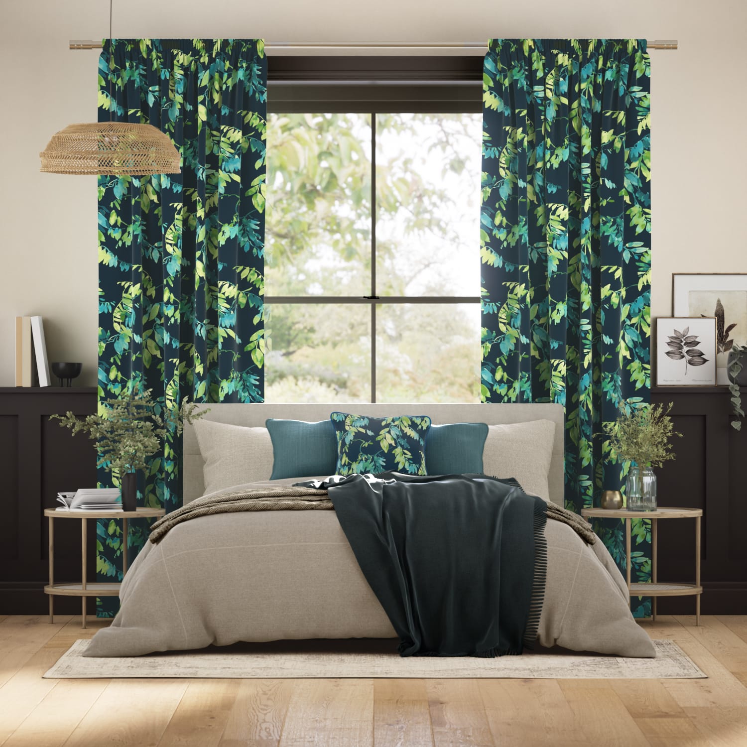 Watercolour Canopy Teal Curtains