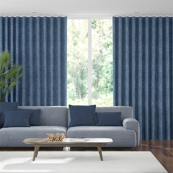 Wave Eternity Linen Whale Blue Curtains