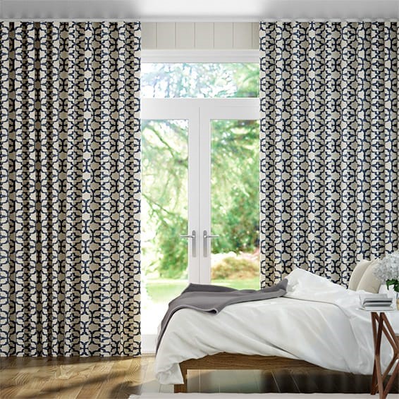 Lattice Navy Blue Wave Curtains