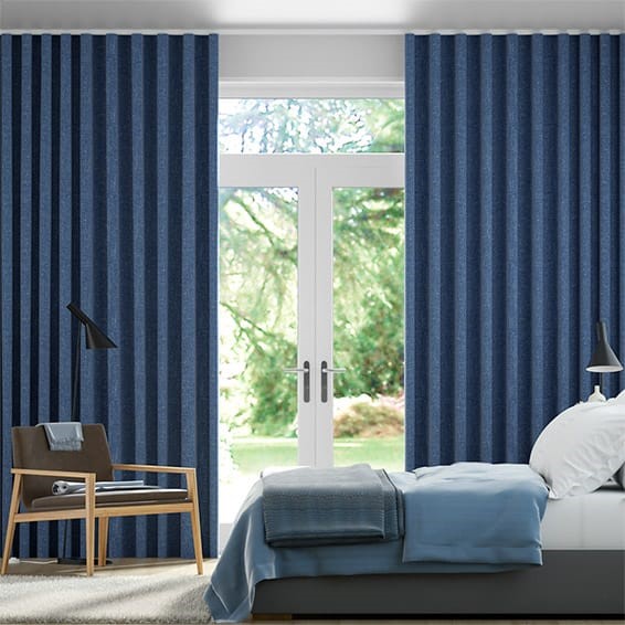 Paleo Linen Blue Azure  Wave Curtains