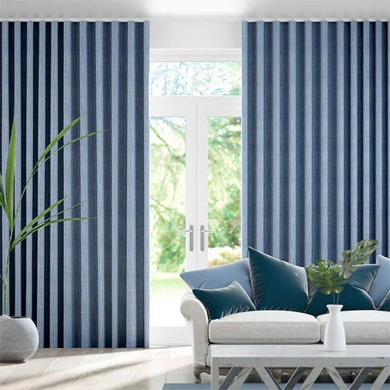 Paleo Linen Persian Blue  Wave Curtains