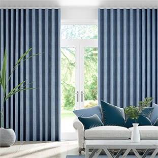 Wave Paleo Linen Persian Blue Wave Curtains thumbnail image