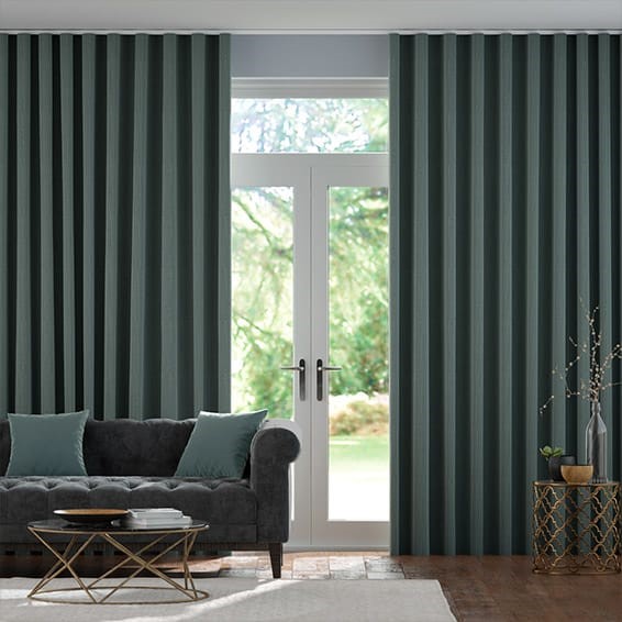 Paleo Linen Teal Twilight  Wave Curtains