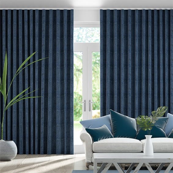 Paleo Linen Vintage Indigo  Wave Curtains