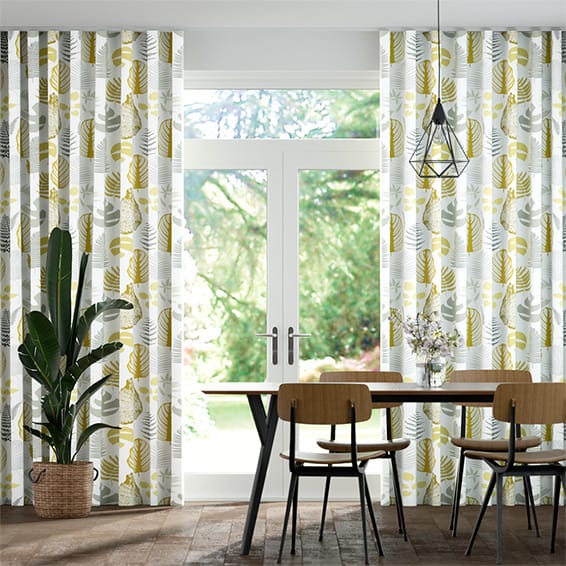 Tropical Leaves Ochre Wave Curtains