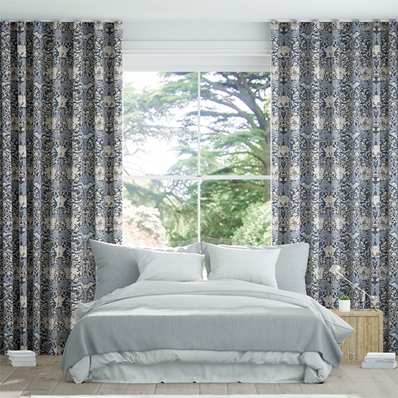 William Morris Honeysuckle and Tulip Velvet Grey Blue Wave Curtains