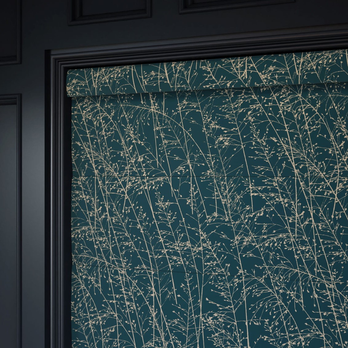 Whispering Grass Jacquard French Navy Roman Blind