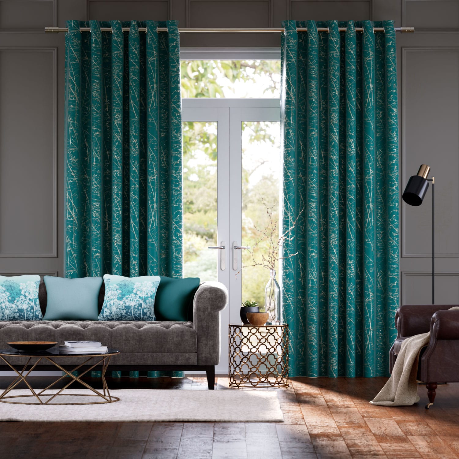 Whispering Grass Jacquard Peacock Curtains
