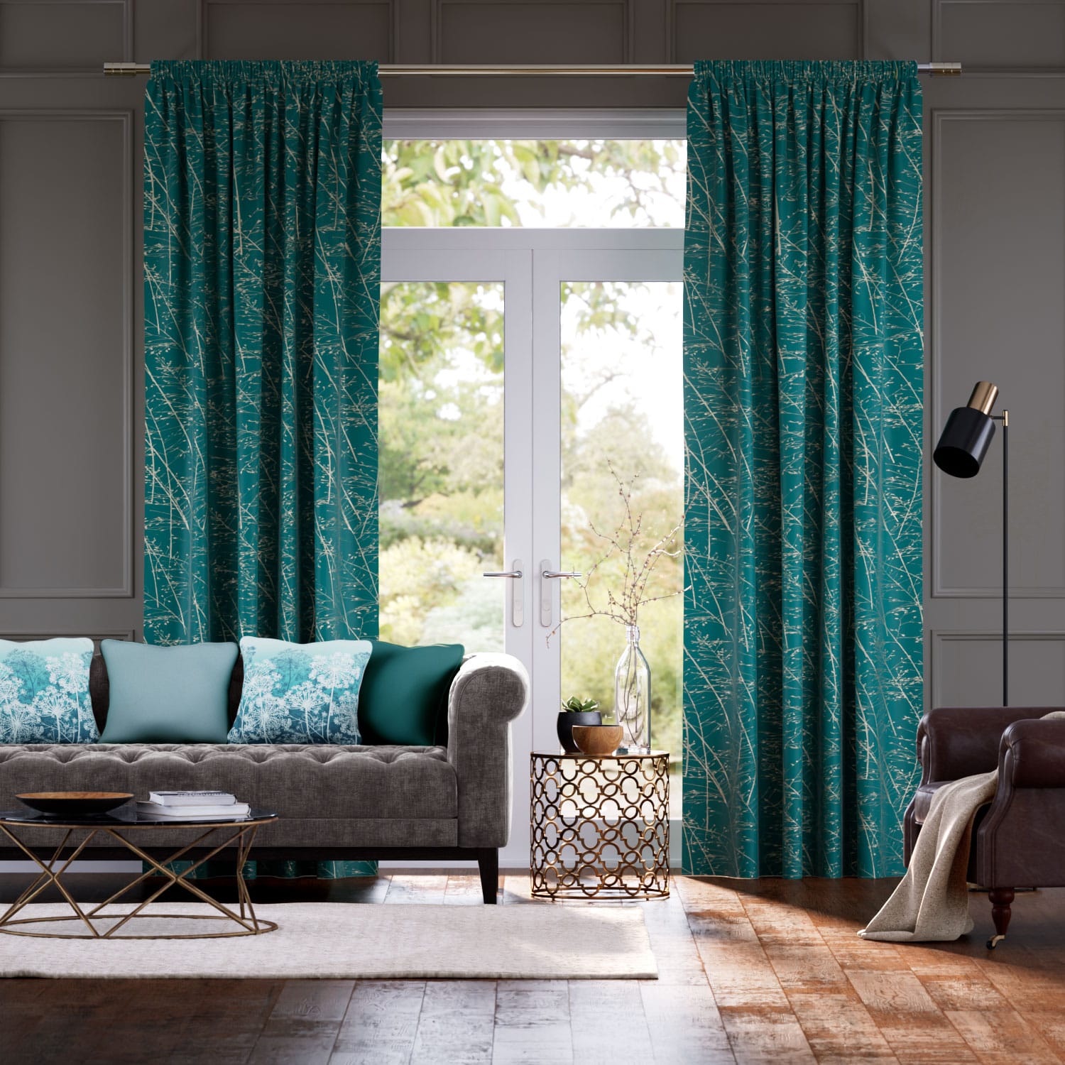 Whispering Grass Jacquard Peacock Curtains