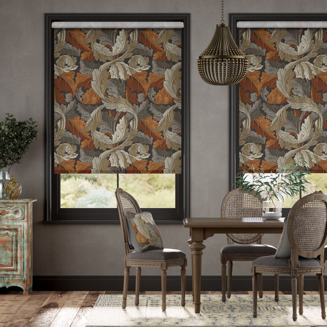 Electric William Morris Acanthus Velvet Chestnut Roller Blind