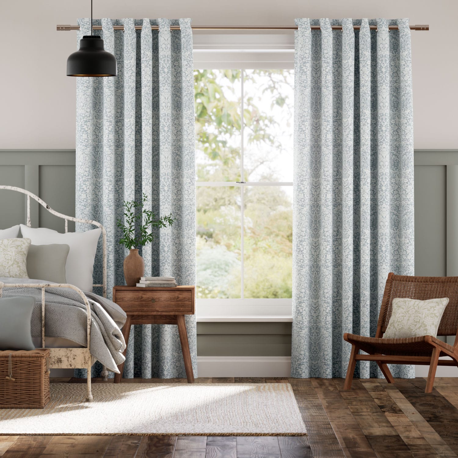 William Morris Blackthorn Blue Grey Curtains