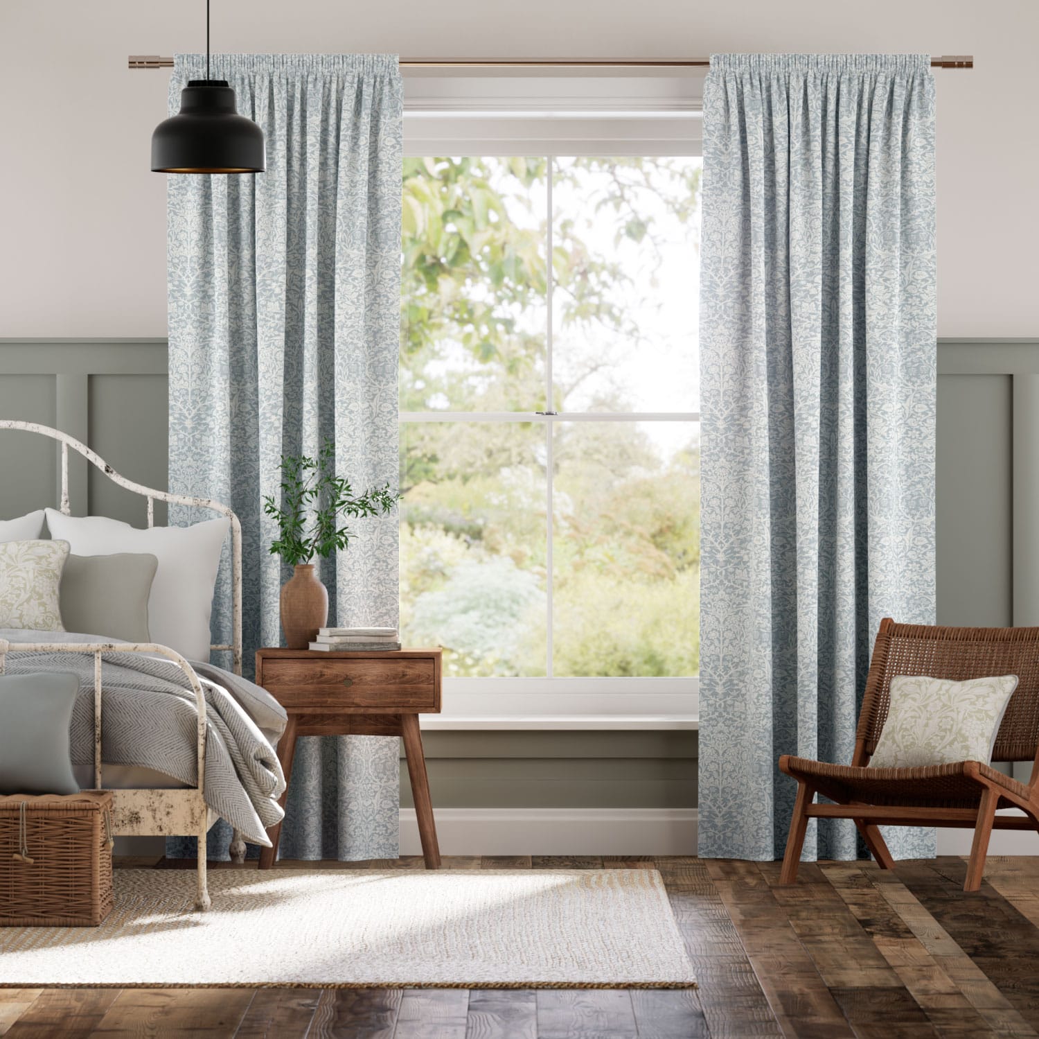 William Morris Blackthorn Blue Grey Curtains