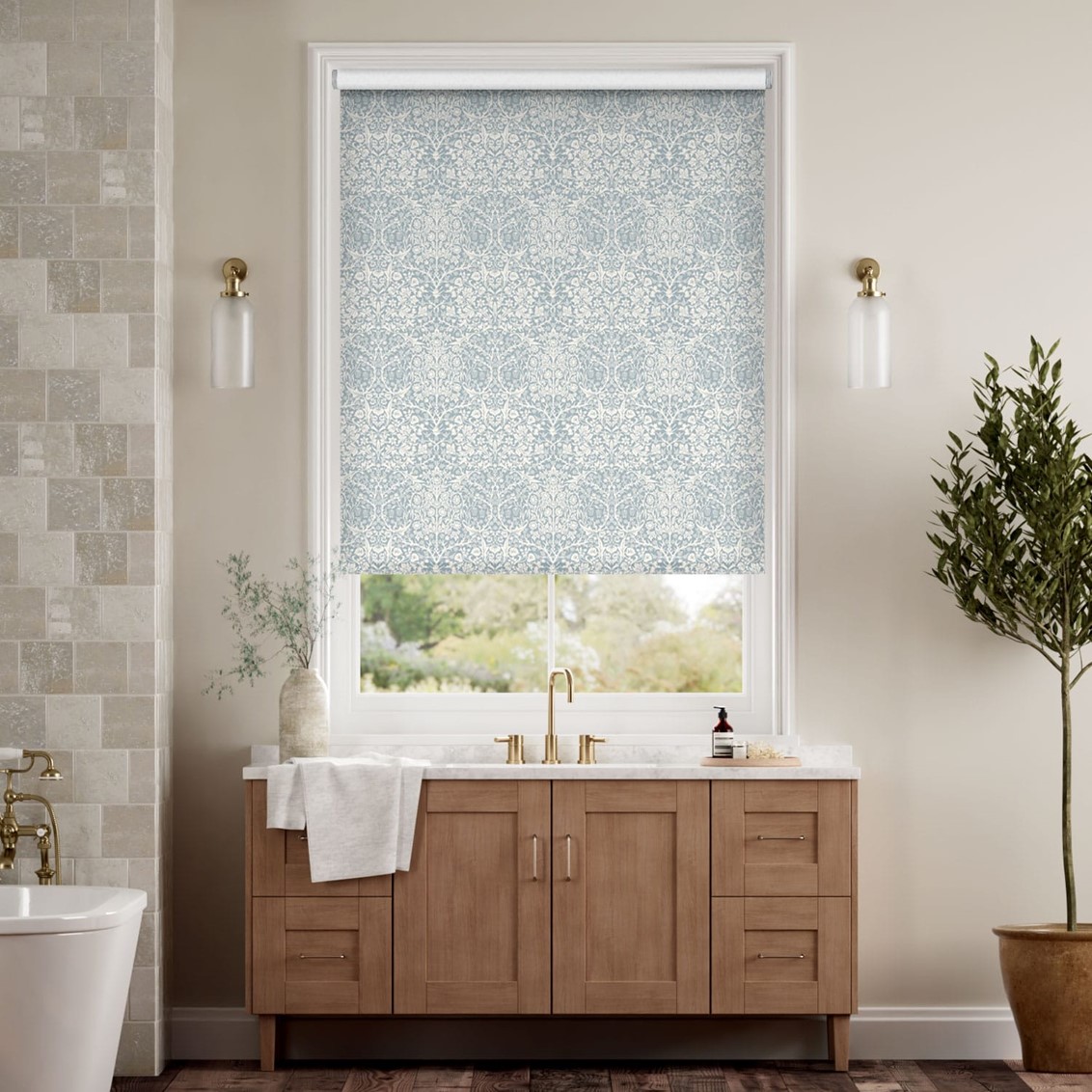 William Morris Blackthorn Blue Grey Roller Blind