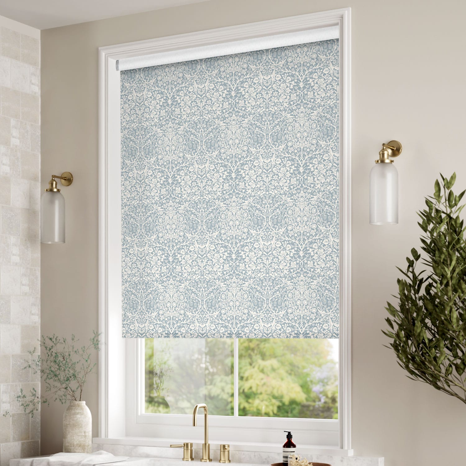 William Morris Blackthorn Blue Grey Roller Blind