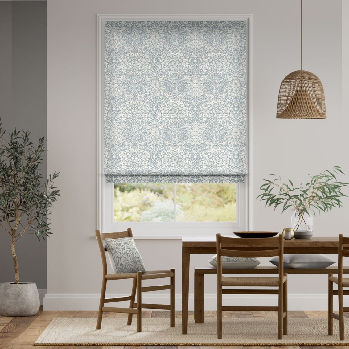 William Morris Blackthorn Blue Grey Roman Blind