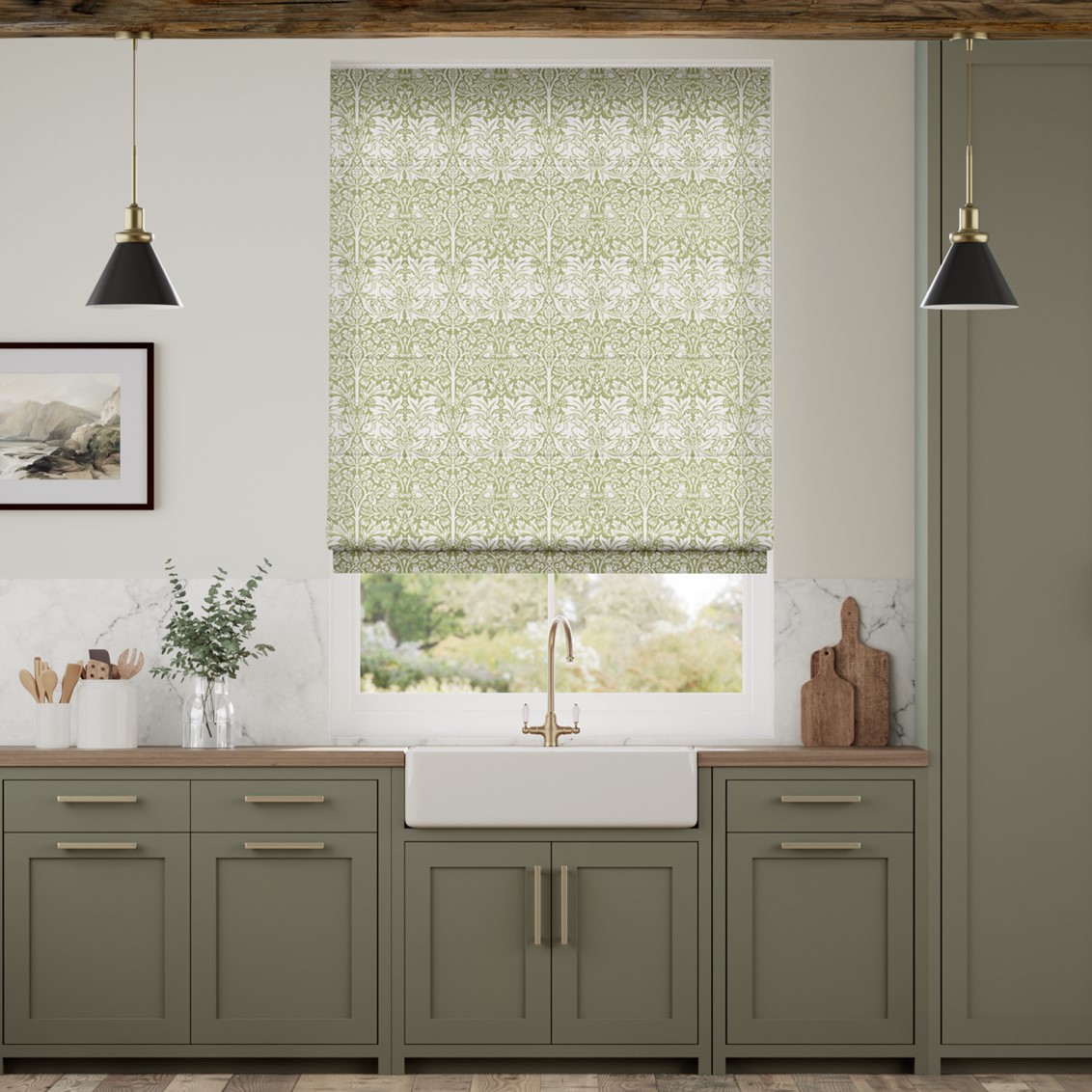 William Morris Brother Rabbit Aloe Roman Blind