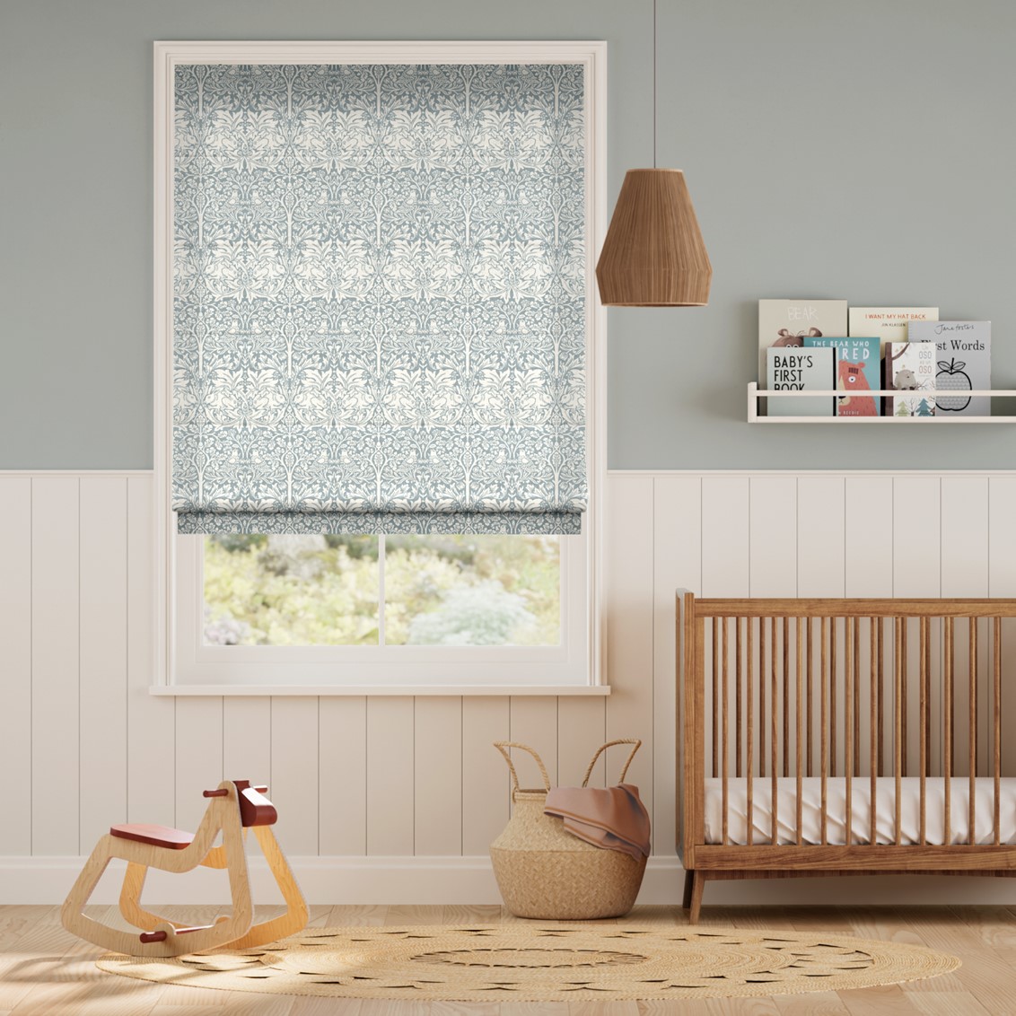 William Morris Brother Rabbit Blue Grey  Roman Blind