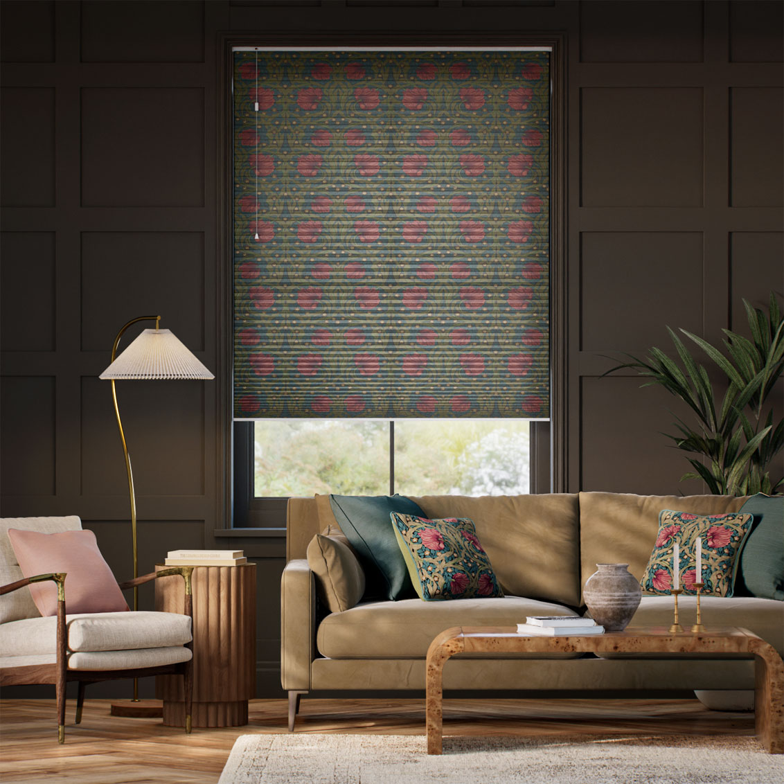 William Morris DuoLight Pimpernel Teal Thermal Blind