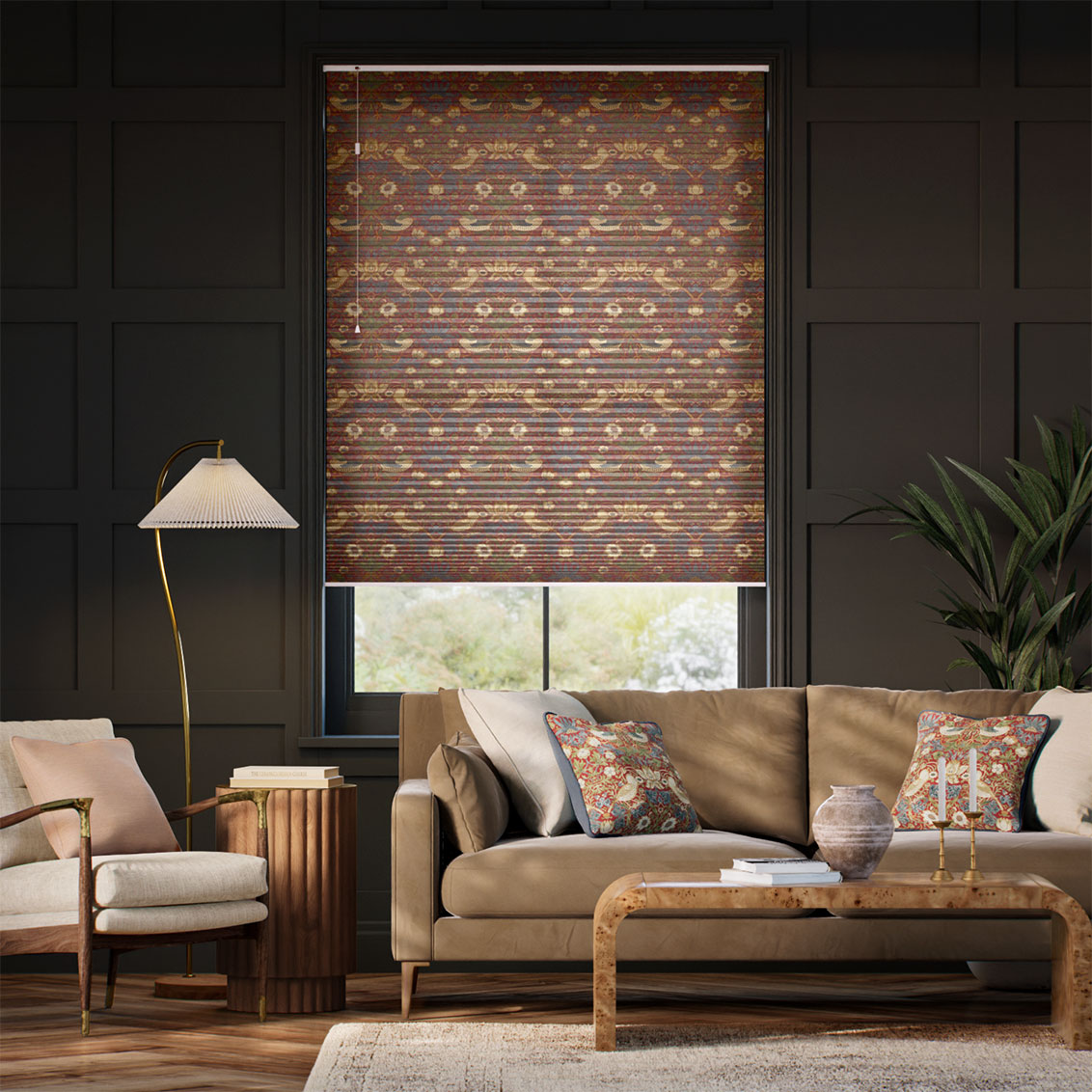 William Morris DuoLight Strawberry Thief Harissa Red Thermal Blind