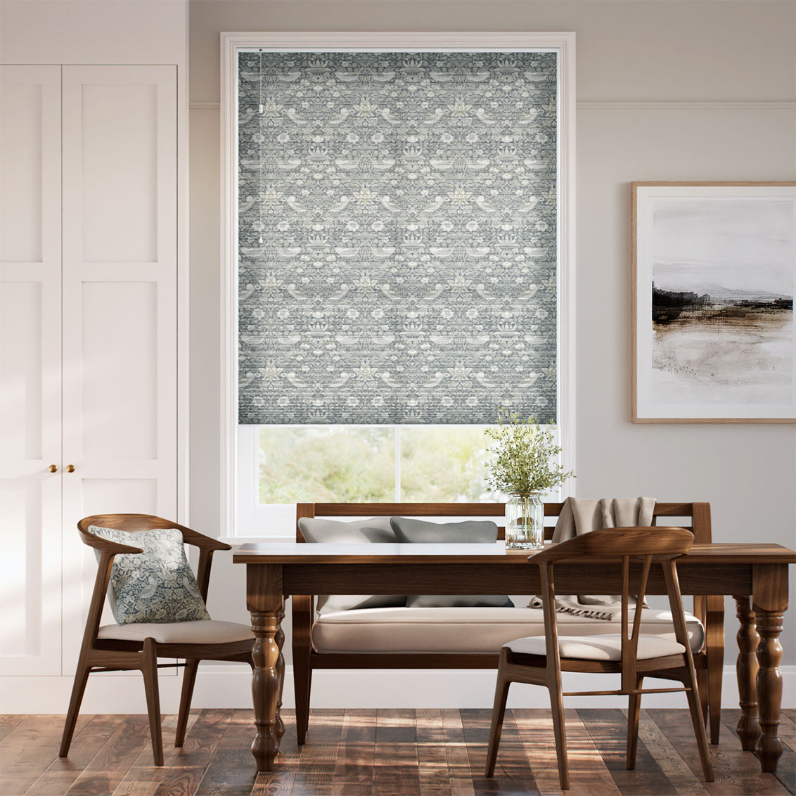 William Morris DuoLight Strawberry Thief Manor Grey Thermal Blind