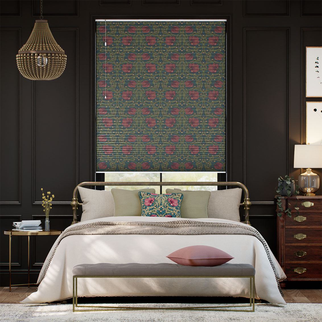 William Morris DuoShade Pimpernel Teal Thermal Blind