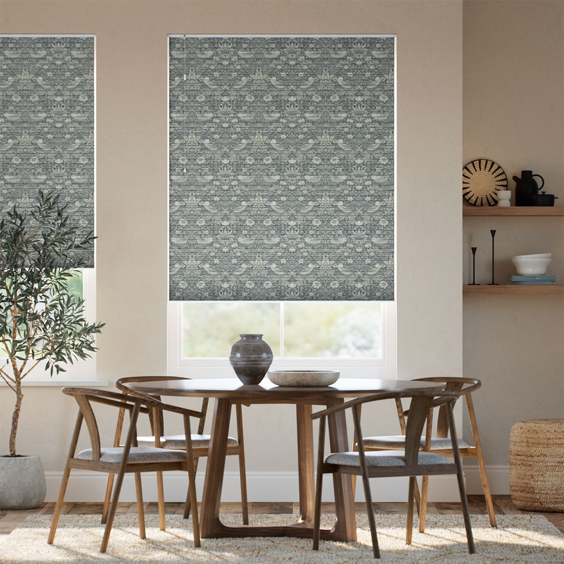 William Morris DuoShade Strawberry Thief Manor Grey Thermal Blind