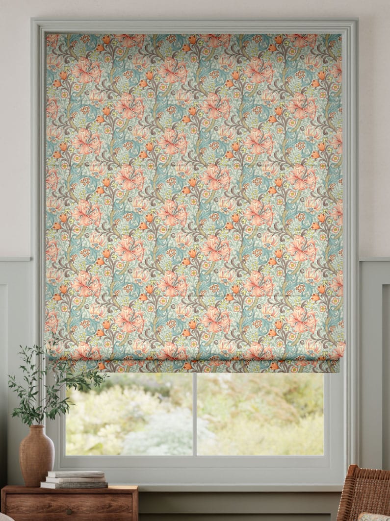 William Morris Golden Lily Coral Roman Blind thumbnail image