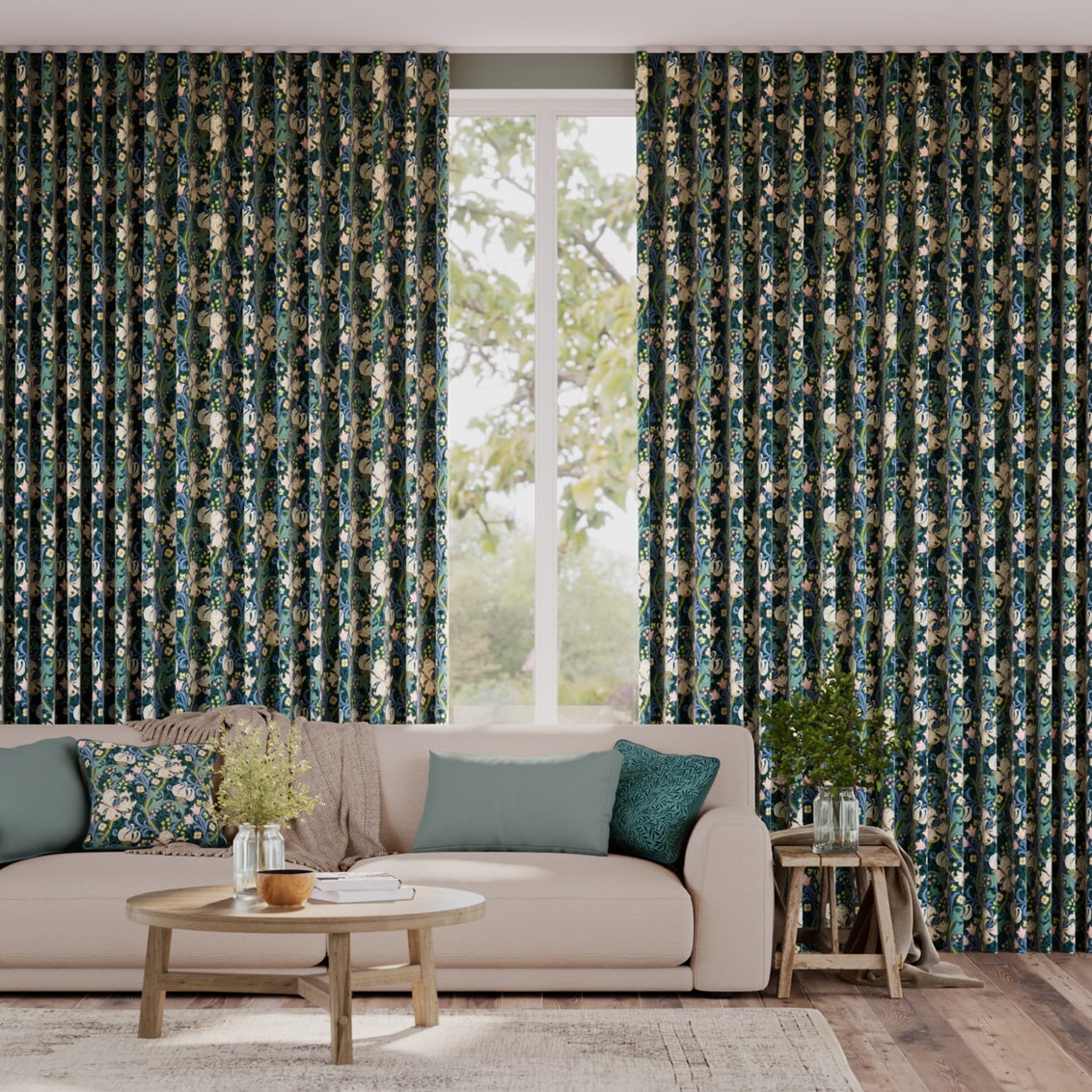 William Morris Golden Lily Evergreen Curtains