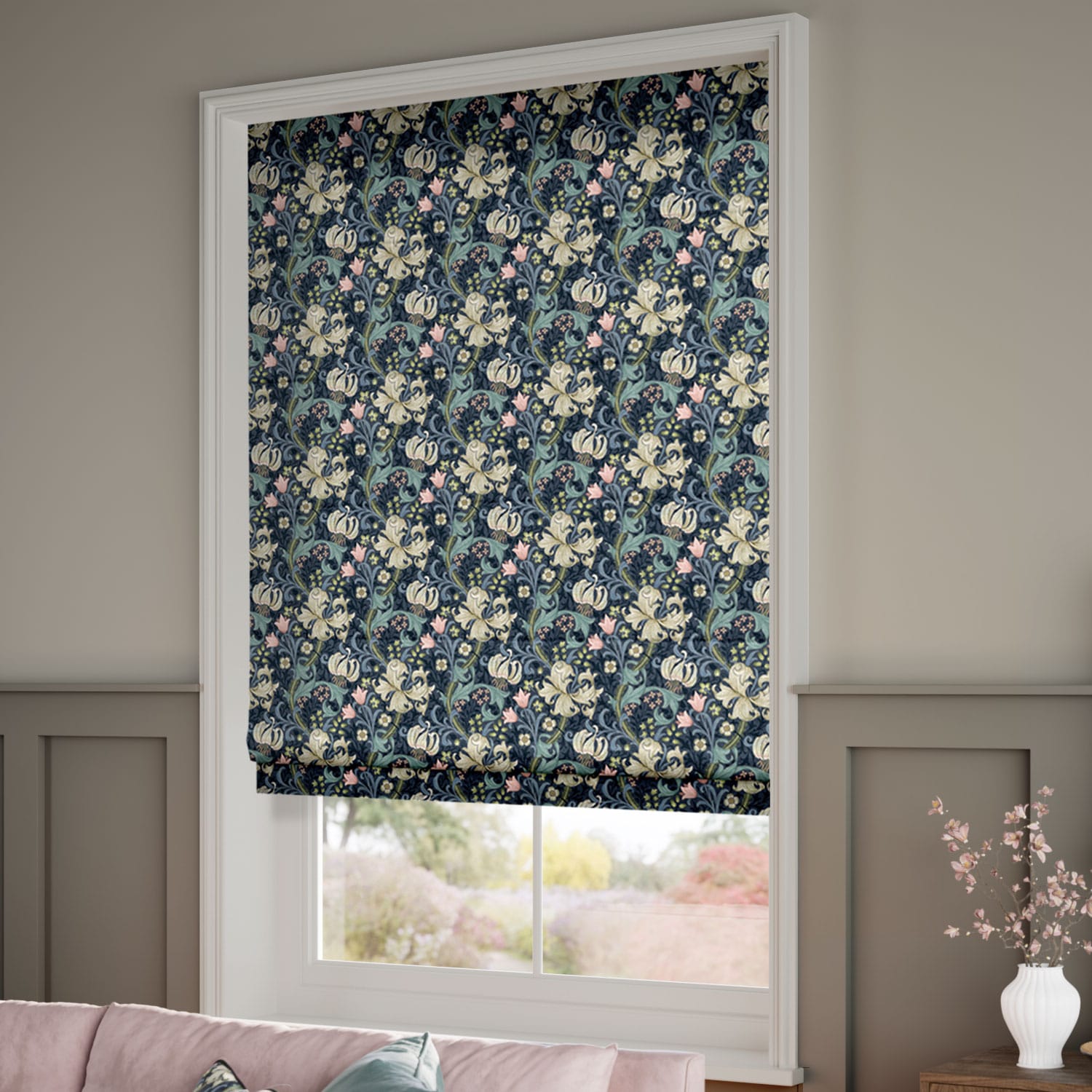 William Morris Golden Lily Twilight Roman Blind