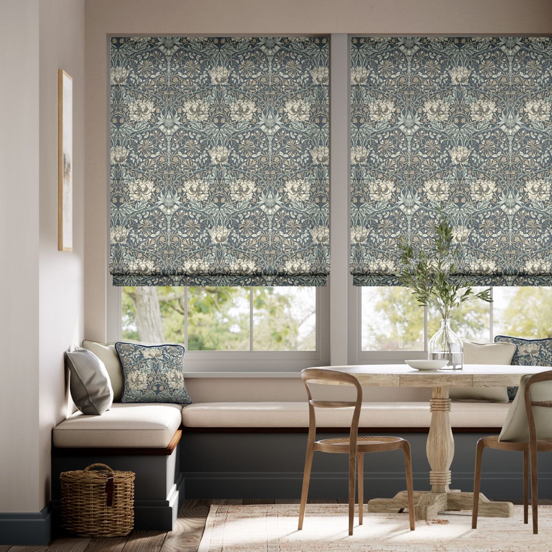 William Morris Honeysuckle and Tulip Slate Roman Blind