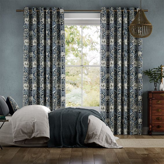 William Morris Honeysuckle and Tulip Velvet Grey Blue Curtains
