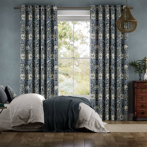 William Morris Honeysuckle and Tulip Velvet Grey Blue Curtains thumbnail image