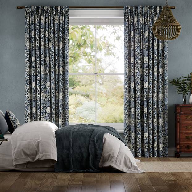 William Morris Honeysuckle and Tulip Velvet Grey Blue Curtains thumbnail image