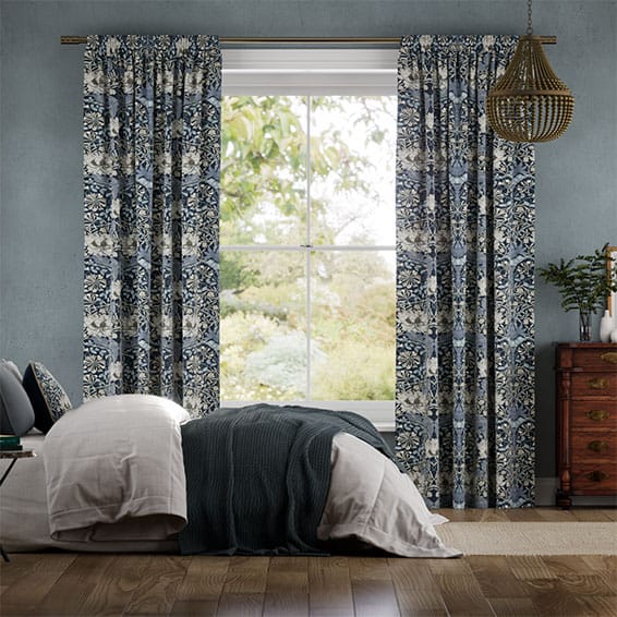 William Morris Honeysuckle and Tulip Velvet Grey Blue Curtains